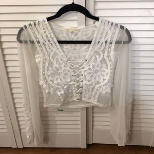 White crochet and mesh crop top
